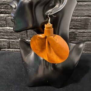 Elegant Elephant Ear Cognac Leather Earrings